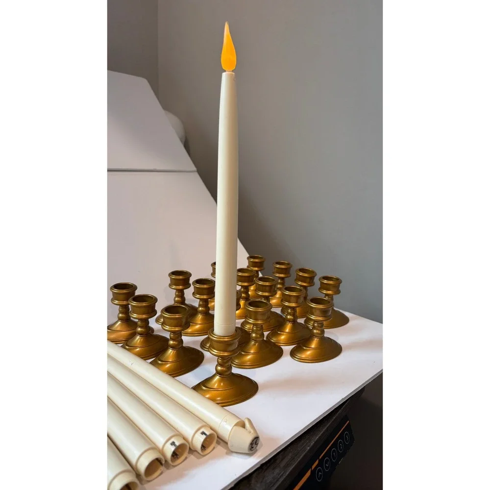 Carlon LED Window Candles Set of 17 Ivory Taper Gold Base Battery Operated 11in
